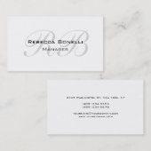 Carte De Visite Unique White Grey Script Monogram Manager (Devant / Derrière)