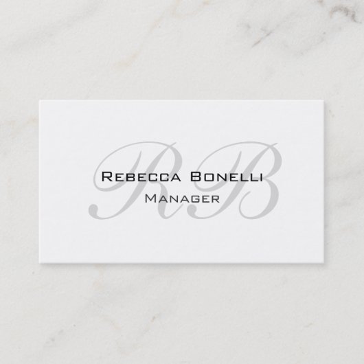 Carte De Visite Unique White Grey Script Monogram Manager (Devant)