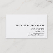 Carte De Visite Unité de traitement de texte juridique de (Dos)