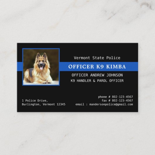 Carte De Visite Unité K9 Mince Ligne bleue Police Application (Devant)