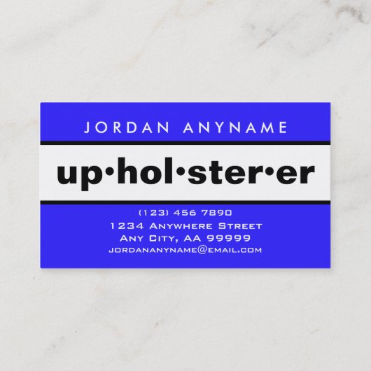 Carte De Visite Upholsterer Gras Bleu et Blanc (Dos)