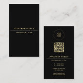 Carte De Visite Upload Your Logo Here Modern QR Code Black & Gold (Devant / Derrière)