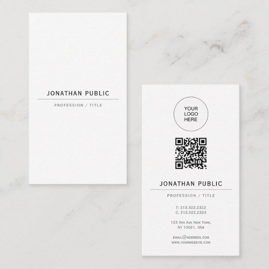 Carte De Visite Upload Your Logo Modern Elegant Template QR Code (Devant / Derrière)