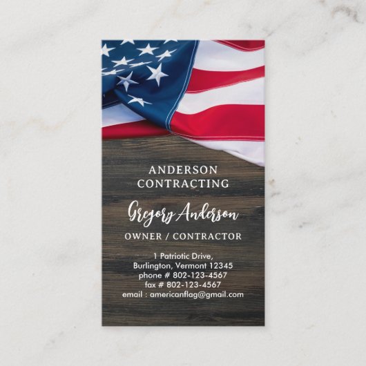 Carte De Visite USA American Flag QR Code Rustic Wood Patriotic (Devant)