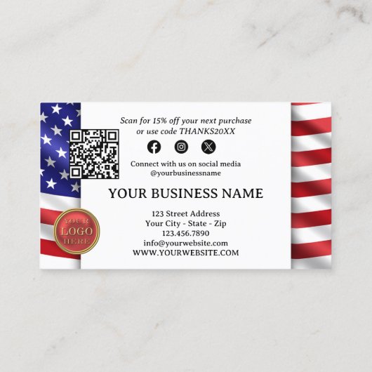 Carte De Visite USA Drapeau Cupcake QR Code Merci pour votre comma (Dos)