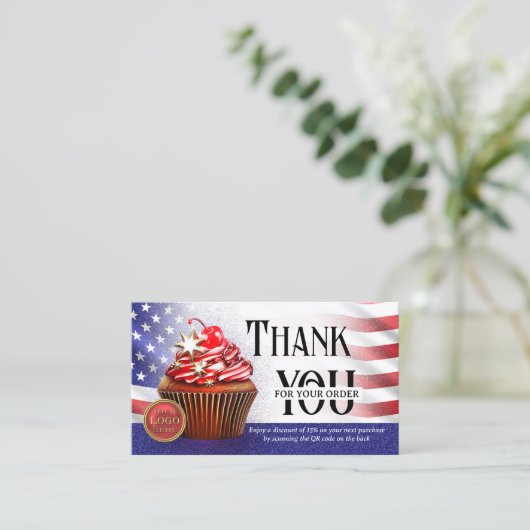 Carte De Visite USA Drapeau Cupcake QR Code Merci pour votre comma (Debout devant)