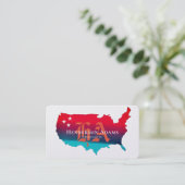 Carte De Visite USA Map Blue Red Ribbons Stars Monogramme (Debout devant)