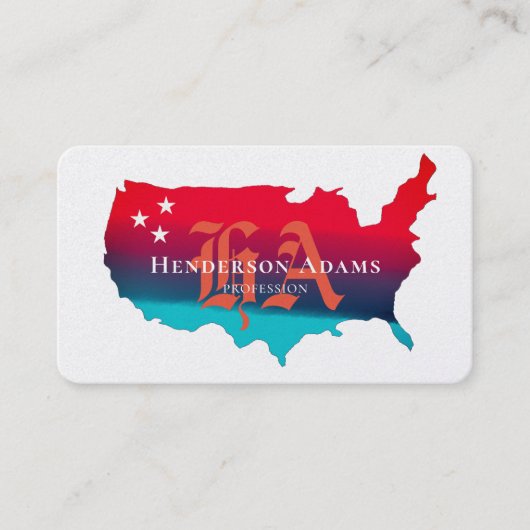 Carte De Visite USA Map Blue Red Ribbons Stars Monogramme (Devant)