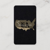 Carte De Visite USA Map Gold Black Stars Monogramme Vertical (Devant)
