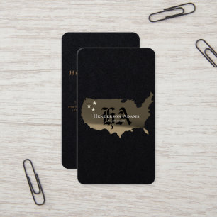 Carte De Visite USA Map Gold Black Stars Monogramme Vertical