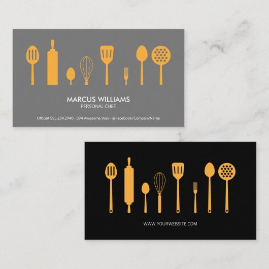 Carte De Visite Ustensiles | Chef exécutif (Devant / Derrière)