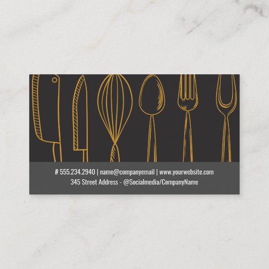 Carte De Visite Ustensiles | Chef exécutif | Code QR (Dos)