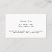 Carte De Visite Ustensiles cuisine | Logo du diner | Chef (Dos)