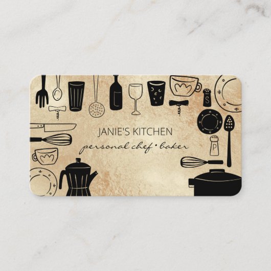 Carte De Visite Ustensiles de Cuisine et de Pâtisserie Modernes (Devant)