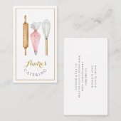 Carte De Visite Ustensiles de cuisson à l'aquarelle Logo Restaurat (Devant / Derrière)
