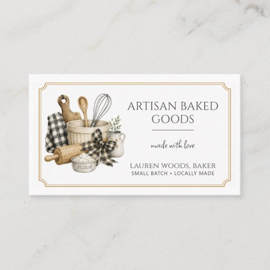 Carte De Visite Ustensiles de cuisson Artisan Boulangerie Gingham (Devant)
