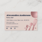 Carte De Visite Ustensiles de cuisson rose en or Boulangerie (Dos)