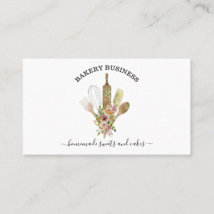 Carte De Visite Ustensiles de cuisson Traiteur rustique floral ver