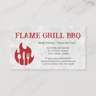 Carte De Visite Ustensiles de grill à flamme   Logo du restaurant