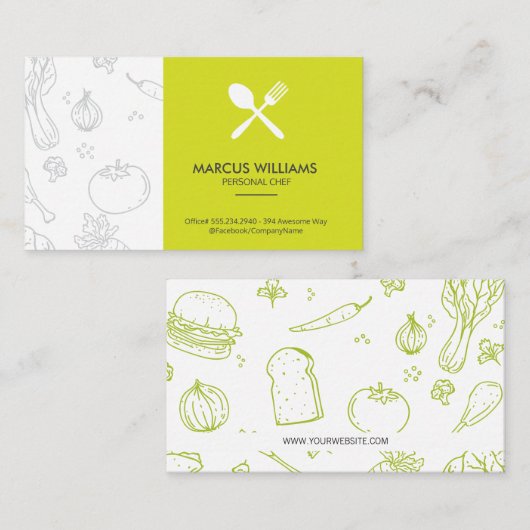 Carte De Visite Ustensiles de restaurant | Chef exécutif (Devant / Derrière)