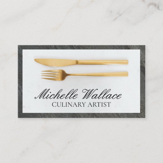 Carte De Visite Ustensiles Dorés | Culinaire (Devant)
