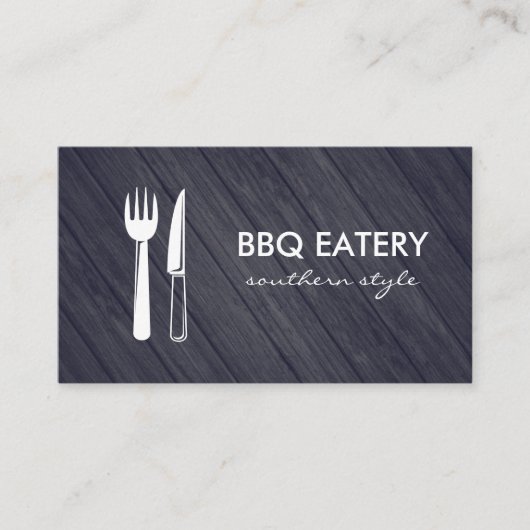 Carte De Visite Ustensiles en bois rustique BBQ Eatery (Devant)