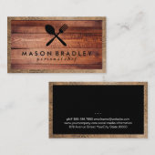 Carte De Visite Ustensiles en bois rustique | Bordure en cuir (Devant / Derrière)