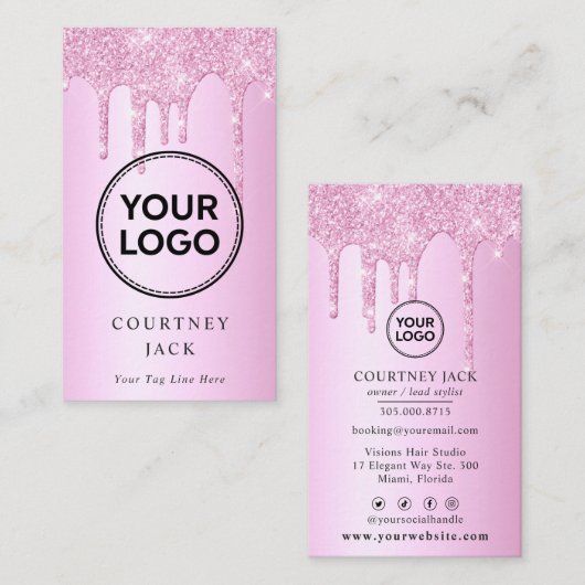 Carte De Visite Utiliser votre propre logo Parties scintillant mét (Devant / Derrière)