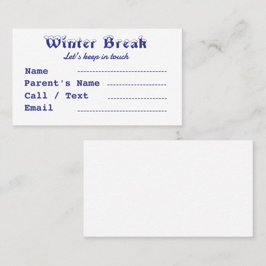 Carte De Visite Vacances d'hiver (Devant / Derrière)