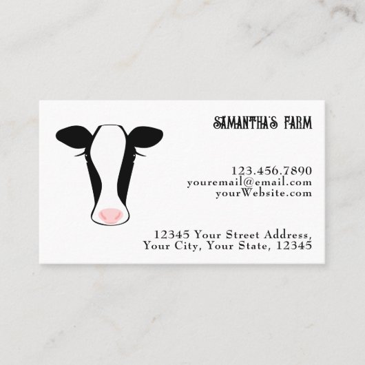 Carte De Visite Vache blanche noire Boeuf ou ferme laitière (Devant)