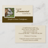 Carte De Visite Vache Brown et blanche à simmenthal avec la (Devant / Derrière)