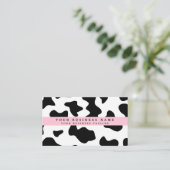Carte De Visite Vache imprimé noir et blanc avec rose (Debout devant)