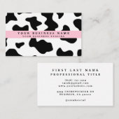 Carte De Visite Vache imprimé noir et blanc avec rose (Devant / Derrière)