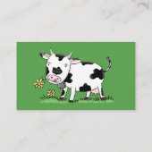 Carte De Visite Vache mignonne en vert dessin animé sur le terrain (Dos)