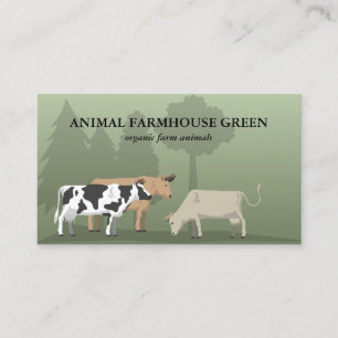 Carte De Visite Vaches pâturant dans une prairie verte brumeuse Il