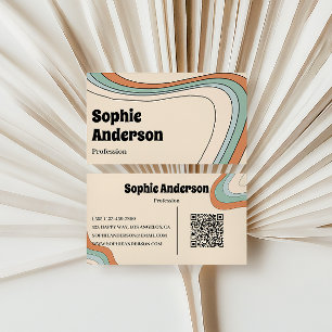 Carte De Visite Vague Abstrait Rétro Arc-en-ciel avec Code QR
