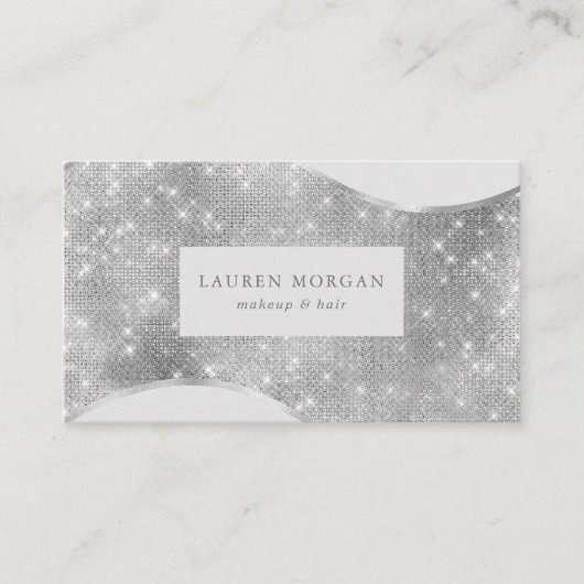 Carte De Visite vague de papier brillant argenté luxueux (Devant)