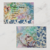 Carte De Visite VAGUES ABSTRAITES Bleu Turquoise brillant Floriaux (Devant / Derrière)