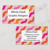 Carte De Visite Vagues Abstraites rétro rayées rose rouge personna (Devant / Derrière)