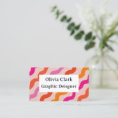 Carte De Visite Vagues Abstraites rétro rayées rose rouge personna (Debout devant)