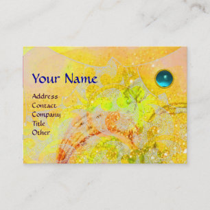 Carte De Visite VAGUES AQUAMARINE Monogramme, jaune vif orange