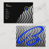 CARTE DE VISITE VAGUES BLANCHES NOIRES, MONOGRAMME EN PIERRE BLEUE (Devant / Derrière)