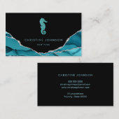 Carte De Visite vagues bleu hippocampe conception sur noir (Devant / Derrière)