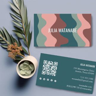 Carte De Visite Vagues colorées rayures QR Code Social Media Chic