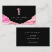Carte De Visite ・vagues conception de hippocampe rose sur noir (Devant / Derrière)