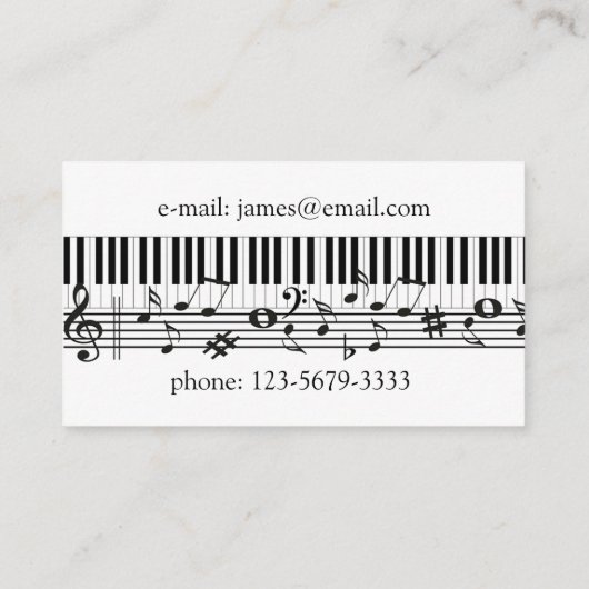 Carte De Visite Vagues de clavier pour piano (Dos)