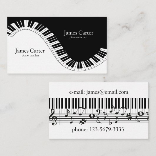 Carte De Visite Vagues de clavier pour piano (Devant / Derrière)