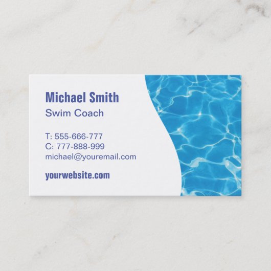 Carte De Visite Vagues de piscine professeur de natation (Devant)