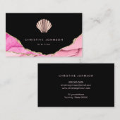 Carte De Visite vagues design coquillage rose sur noir (Devant / Derrière)