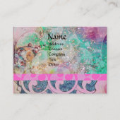 Carte De Visite VAGUES, Étincelles D'Or Rose Bleu Vert, Fleurs Flo (Devant)